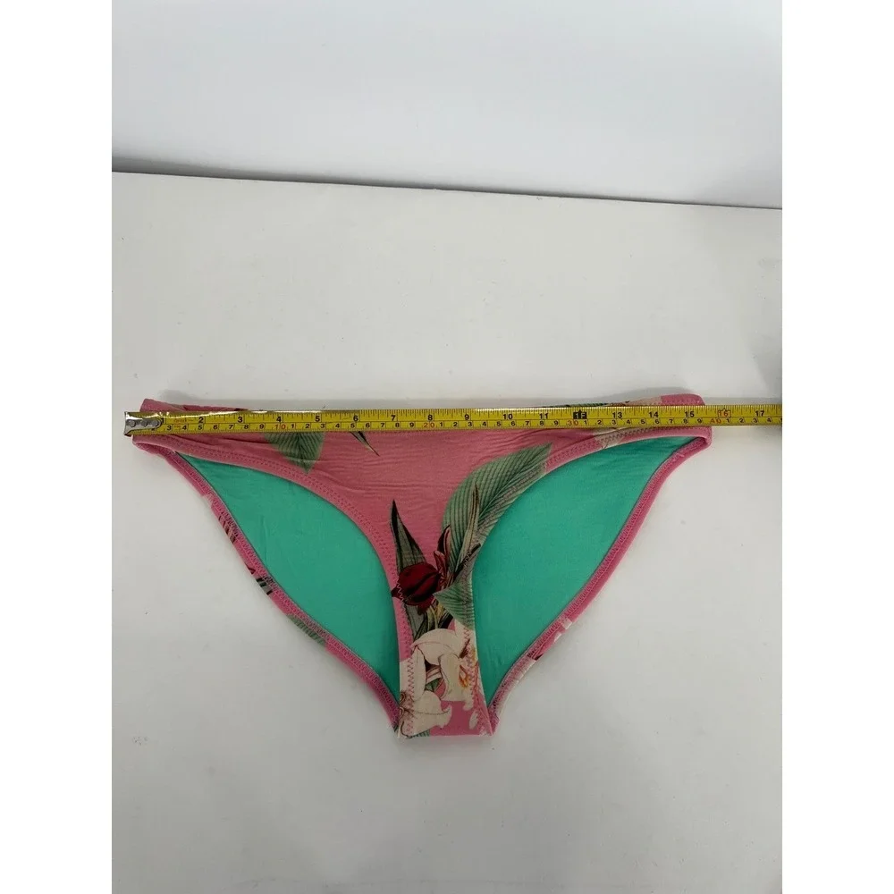 Triangl Sz M Floral Bikini Bottom Swimsuit‎ Low Rise Pink Green Tropical Beach